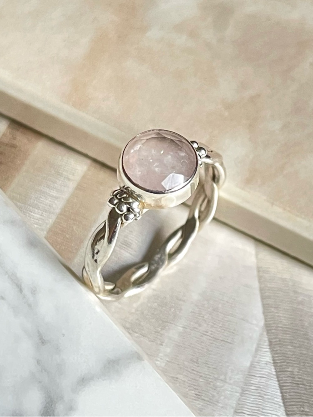925 Sterling Silver Natural Rose Quartz Ring – US Size 7